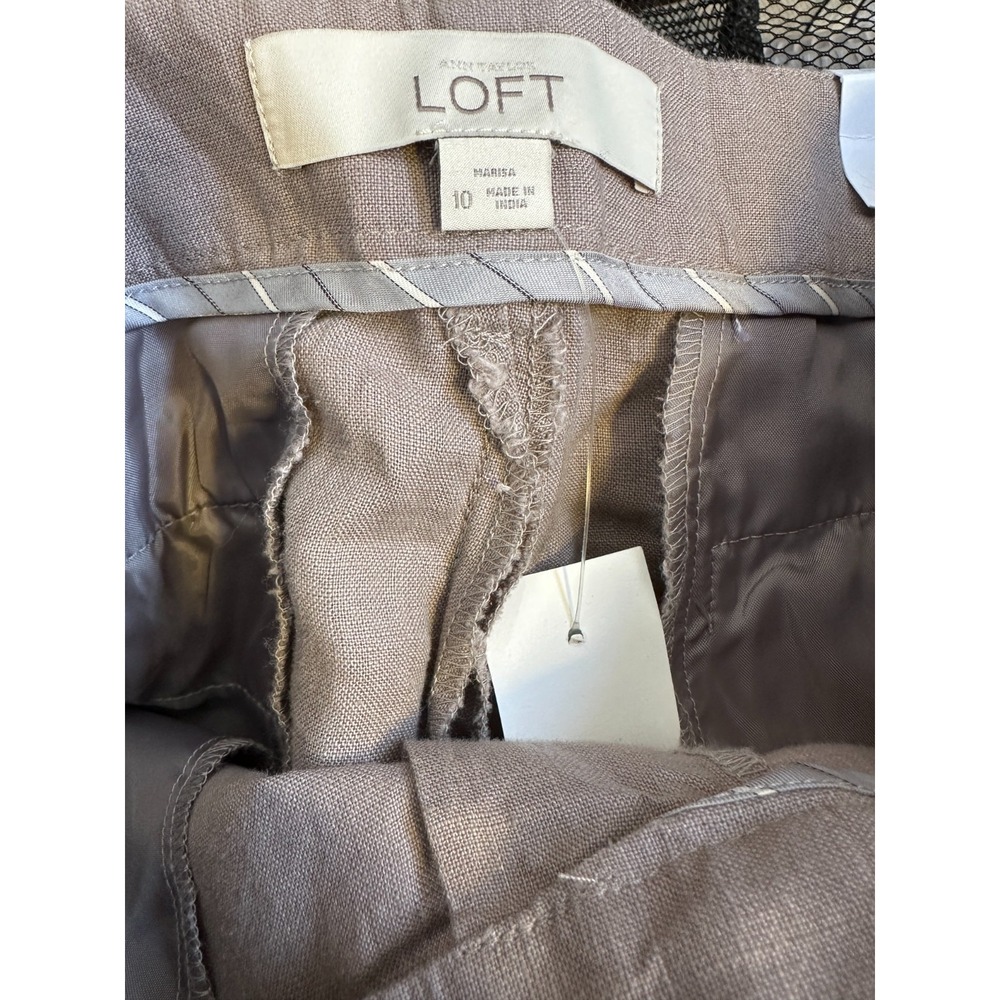 NEW LOFT 100% Linen Marisa Modern Trouser Pants Size 10 Taupe Wide Leg Office - Picture 5 of 11